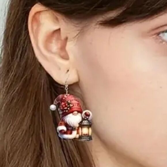 Festive Gnome Earrings - Red and White - Picture 3 of 6